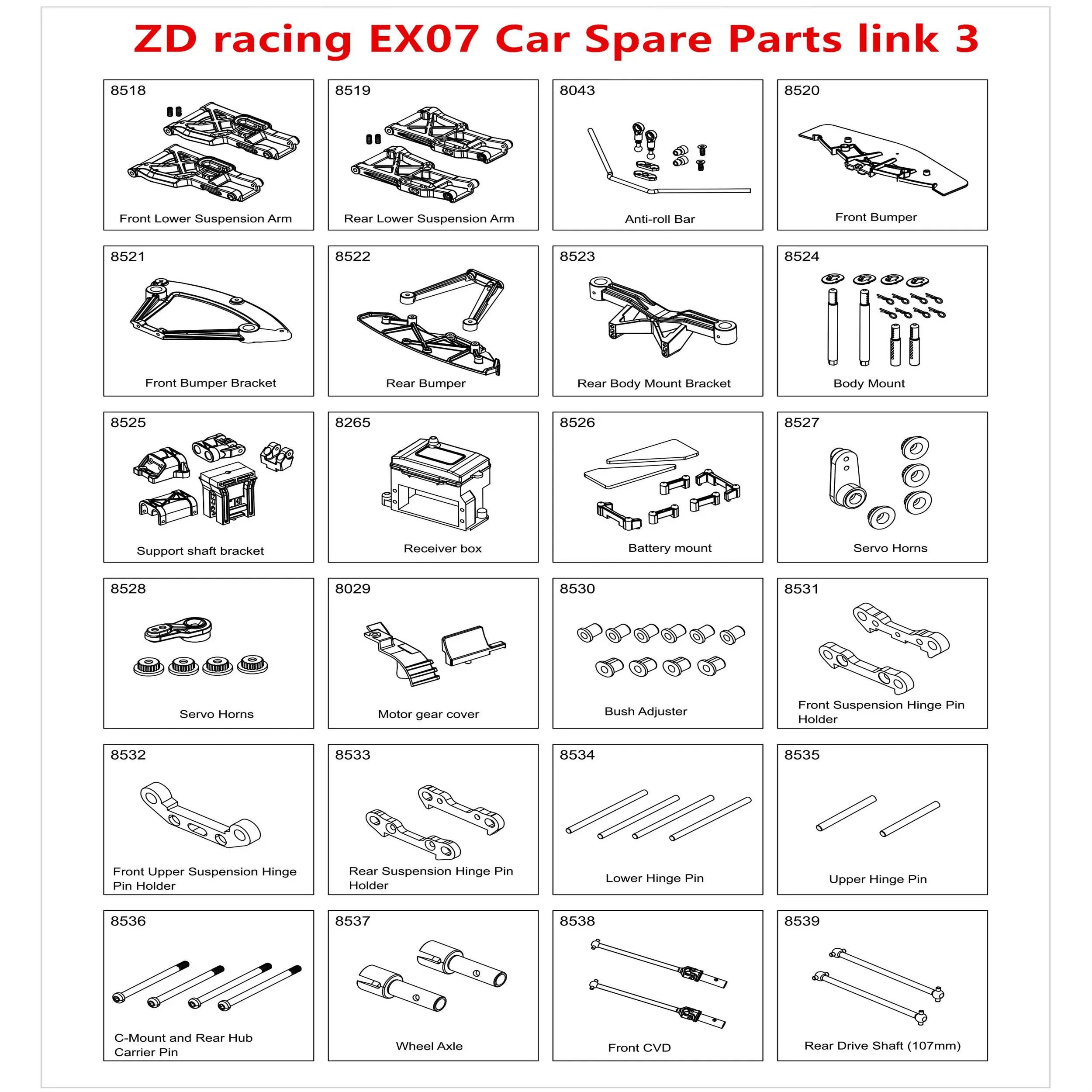 ZD racing EX07 1/7 RC Car spare parts swing arm front crash hull pillar ... - $20.75+