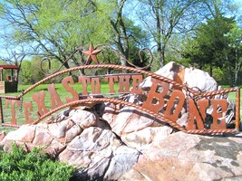 Metal Texas to the BONE Sign Wall Entry Gate EXTRA LARGE 56 1/2 inch bz - £141.53 GBP