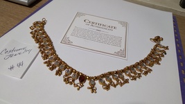 Gold color beaded with garnet gemstone stretch costume bracelet handmade... - £38.59 GBP
