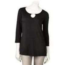 Womens Shirt Dana Buchman Black Keyhole 3/4 Sleeve Top $44 NEW-size XS - £15.46 GBP