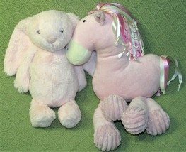 Little Jellycat Plush Rattle Lot Pony Horse Pink Chime &amp; Rabbit Bashful Buny Toy - £17.61 GBP
