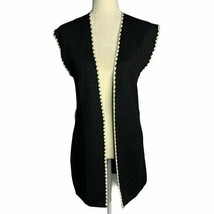 Vintage 60s Marbella Cardigan Sweater Vest S Black Knit White Trim  - $51.20
