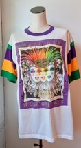 VTG 1995 Mardi Gras New Orleans White 3 Jester Faces T-Shirt Lg Rainbow ... - £27.90 GBP
