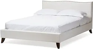 Baxton Studio Battersby Modern Bed with Upholstered Headboard, Queen, White - £268.67 GBP