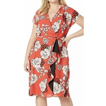 Adrianna Papell Faux Wrap Drape Dress Floral Short Sleeve V-Neck Red 24W - £30.79 GBP