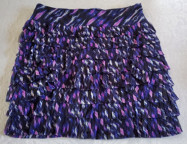 Ann Taylor Navy Blue Pink Purple &amp; White Ruffled A Line Skirt Size 12 - $20.31 CAD