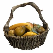 Large Rustic Fruit Basket - Faux Fruit Grapes Apple Bananas Pears - £23.91 GBP