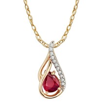 1 Ct Pear Cut Lab-Created Ruby TearDrop Pendant Necklace 14k Yellow Gold Plated - £73.36 GBP