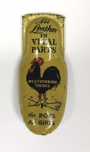 1940&#39;s WEATHERBIRD SHOES yellow advertising tin clicker premium ROOSTER - £15.64 GBP