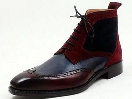 NEW Handmade Ankle High Two Tone Brogue Boots, Fashion Men Leather Casual Boots - £122.88 GBP