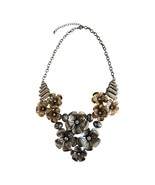 Vtg Statement Floral Necklace – Mixed Metal Flowers with Rhinestone Cent... - €22,26 EUR
