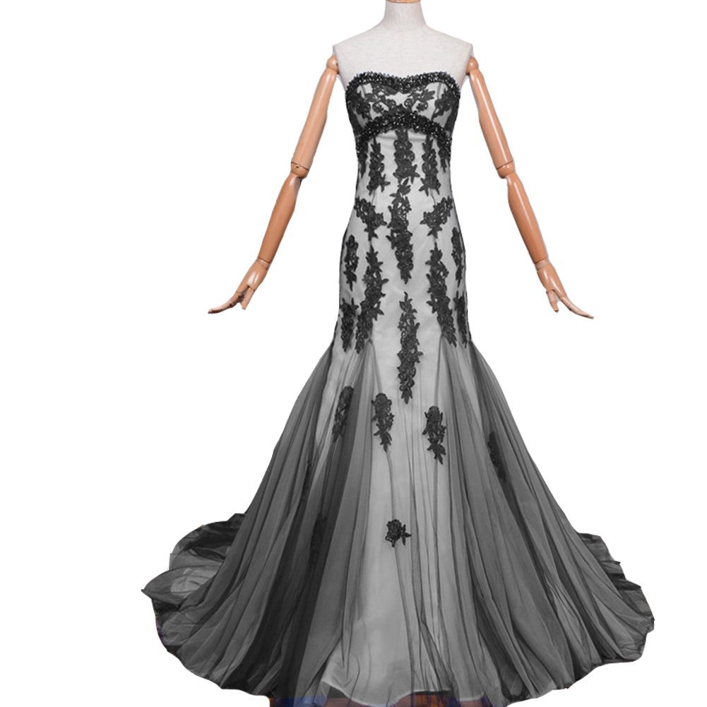Kivary Beaded Sweetheart Mermaid Long Tulle Gothic Corset Lace Prom Evening Dres