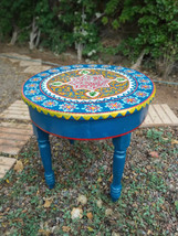 Multicolored Round Coffee table,Hand Painted Round Tea table, side table  - £311.57 GBP