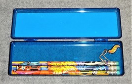 Hot Wheels Clear Blue Plastic Pencil Case w/ 3 Hot Wheels Pencils - £3.87 GBP