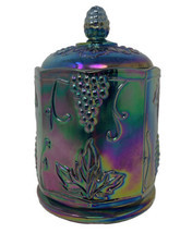 Rare Indiana Harvest Blue Small Canister Contemporary Carnival Glass, Perfect - £75.83 GBP