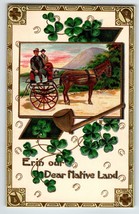 St Patricks Day Postcard Horse Carriage People Gold Pipe Embossed Ireland Unused - £11.07 GBP