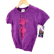 Trolls World Tour Shirt Short Sleeve Purple Lightweight Fuzzy Pink Sequi... - £18.38 GBP