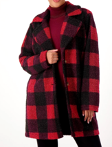Joan Rivers Regular Buffalo Check Sherpa Teddy Coat, Brick, Small  (A548747) - £39.56 GBP