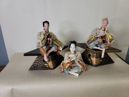 Vintage Set of 3 Go Fung Dolls 3.25 Inch and 2 Stands - $58.41