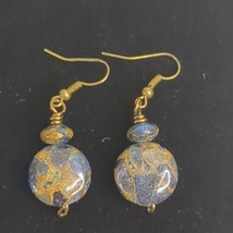 Blue with Gold Flecks (Pyrite?) Marbled Natural Stone Drop Dangle Hook E... - $13.61