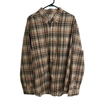 Haggar Men&#39;s XXL Tan White Plaid Long Sleeve Button Down Casual Dress Shirt - $16.82