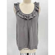 Silence + Noise Ruffle Pin Tuck Silk Tank Top Sz S Gray Blouse Shirt - £14.72 GBP