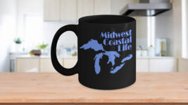 Great Lakes Black Coffee Cup Midwest Coastal Mug Michigan Native Fresh Lake Life - £17.33 GBP+