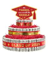 2025 Graduation 3 Tier Red Gold Grad Cap Cake Cash Gift Party Supplies - $275.04 MXN