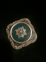 Vintage 40s sterling silver filigree, green stone & hematite brooch pendant image 2