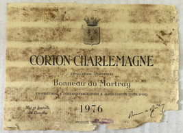 Corton-Charlemagne Bonneau du Martray 1976 French Vintage Wine Bottle Label - $11.83