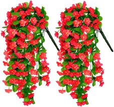 2PCS Artificial Hanging Flowers, Fake Hanging Plants Violet Vines UV, Red - £12.60 GBP