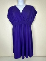 NWT Avenue Womens Plus Size 18/20 (1X) Purple V-neck Smocked Dress Short Sleeve - £19.78 GBP