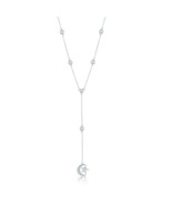 Sterling Silver Station Bezel-Set CZ By the Yard Moon and Star Lariat Ne... - £34.12 GBP