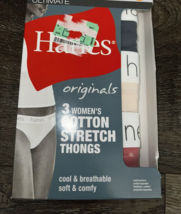 Hanes Ultimate ~ 3-Pair Women&#39;s Thong Underwear Panties Cotton Originals ~ M - £12.39 GBP
