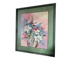 Vintage Victorian Look Needlepoint Flowers Lilies in Vase Professionally... - $279.54