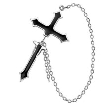 Alchemy Gothic Impalare Black Cross Single Earring Faux Gauge Chain E280 - $33.95