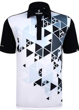 Savalino Mens Bowling Black Size S - 3XL Aron Geometric Polo Golf Shirt UV30+ - £19.61 GBP