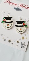 Happy Holidays Snowman Earrings Dangle French Wire Silver Tone NEW - £9.27 GBP