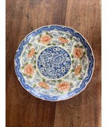 Vintage Otagiri Japanese Bowl Blue Green Purple White Orange Flowers 7.5” D - $338.82 MXN