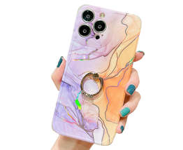 Anymob iPhone Case Pink Orange Laser Gradient Glitter Marble Ring Holder Stand - £19.97 GBP