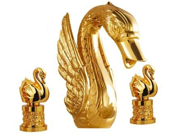Gold widespread 3 Pcs unique Swan Bathroom sink Faucet luxury tap Deck M... - $17,841.28 MXN