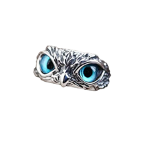 Vintage Alloy Adjustable Owl Ring  - New - Blue Eyes - £10.35 GBP