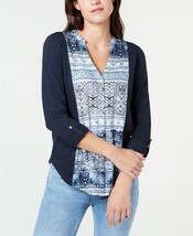 Lucky Brand Womens Petite Printed Bib Button-Down Top Sz XS/TP &amp; S/P $54 - £12.01 GBP+