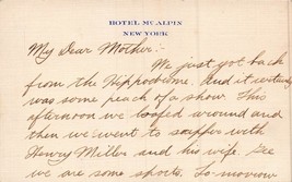 New York~Hotel Mc Alpin Note Card With Message To My Dear Mother - £4.61 GBP