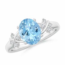 Authenticity Guarantee 
Solitaire Oval Aquamarine Criss Cross Ring with Diamo... - £1,296.18 GBP