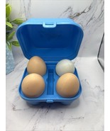 Vintage Fisher Price Fun With Food Blue Egg Carton With 4 Eggs 1987 - $14.56