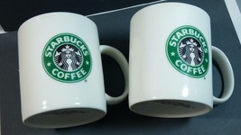set of 2 Starbucks Coffee Mug White Catalina Siren Mermaid Logo Black Green - £17.95 GBP