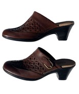 Clarks Brown Leather Mules Cut Out Detail Buckle Accent Slip On Clogs Si... - €12,93 EUR