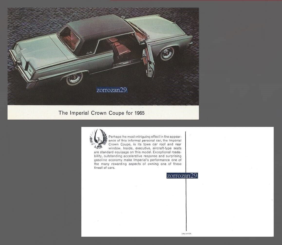 1965 IMPERIAL CROWN COUPE VINTAGE COLOR POST CARD - USA - EXCELLENT ORIG... - $6.34