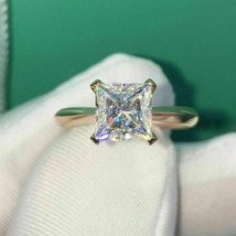 2Ct Principessa Diamanti Finti Fidanzamento Solitario Anello 14K Giallo Dorato - £90.50 GBP